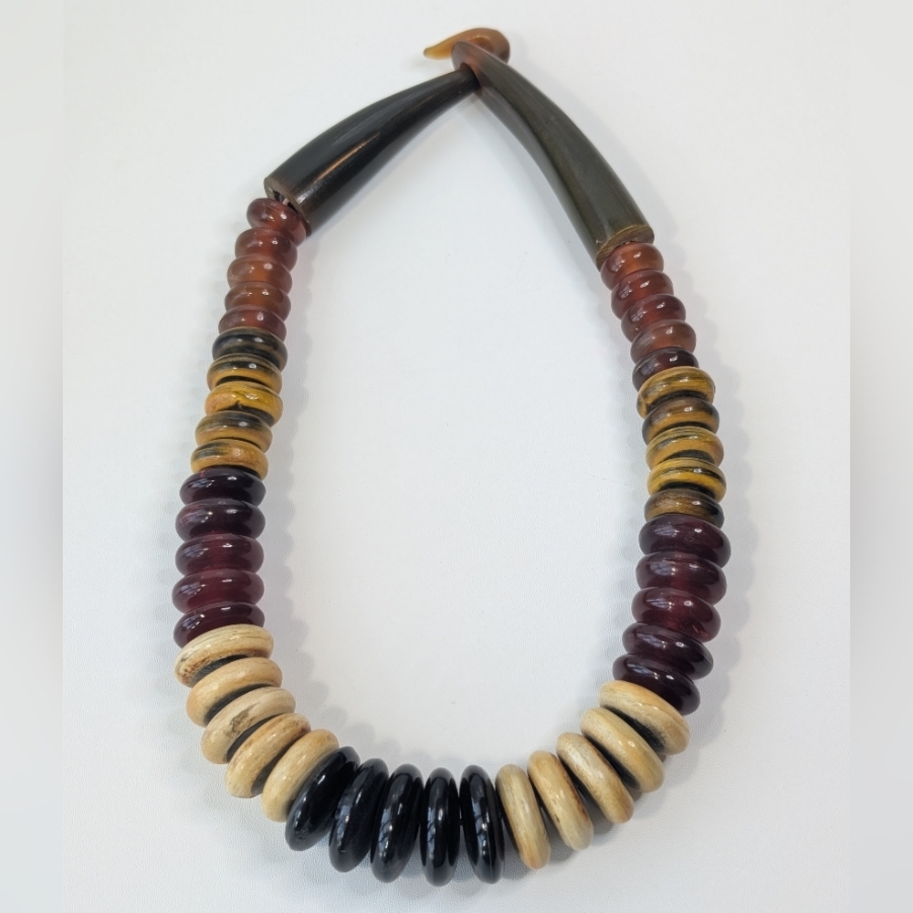 Vintage Horn Bead Necklace & Carved Hook Clasp | Designer Catherine Noll
